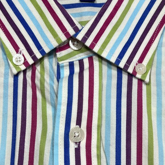 Alan Flusser Mens XL Striped Button Down Shirt Multicolor Cotton Long Sleeve - Picture 6 of 11